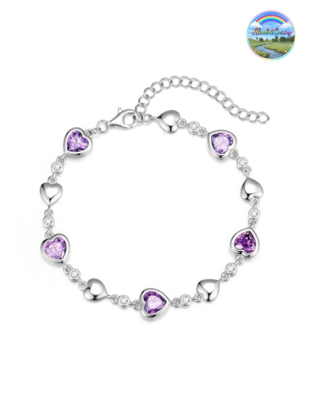 Heart Birthstone Tennis Bracelet with CZ Cubic Zirconia and Extender